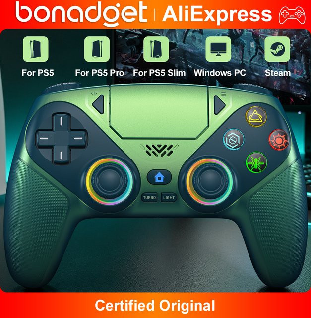 Bonacell RGB Gaming-Controller mit Hall-Effekt Joystick für PlayStation 5, PS5 Pro, Slim und PC in Rot mit Turbo- und Makro-Funktion - Bild 1