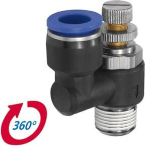 Riegler Drosselrückschlagventil Blaue Serie Abluftdrossel R1/4 mit geradem Durchmesser 8mm in Blau und Schwarz aus Kunststoff - Bild 1