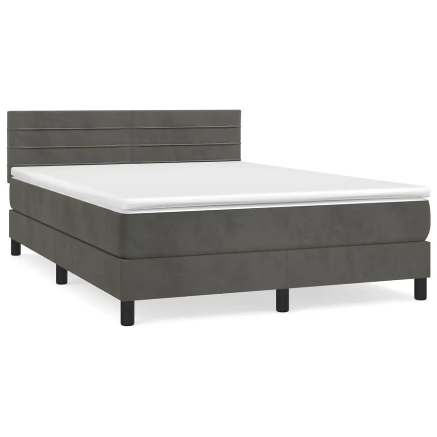vidaXL Boxspringbett mit Matratze in Dunkelgrau aus Samt, Hybrid-Design mit Taschenfederkern, B/T: 140 x 190 cm - Bild 2