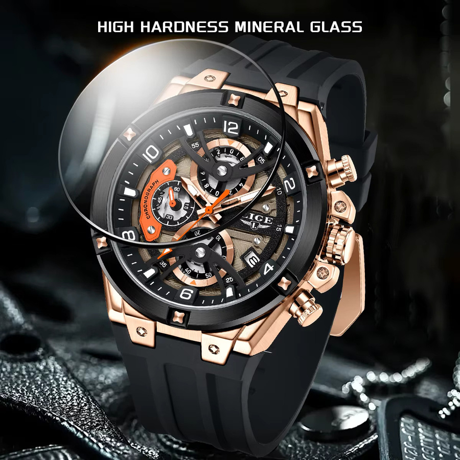 LIGE Armbanduhr Chronograph, Quarz, Silikonarmband, Schwarz, Herren - Bild 2