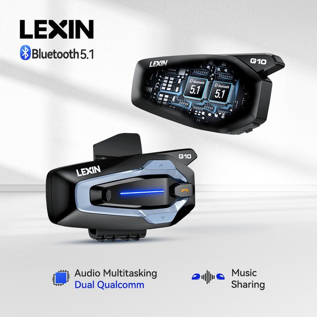 LEXIN NEW-LEXIN G10 Motorradhelm-Intercom mit Dual-Qualcomm Bluetooth 5.1 für 8 Fahrer, inklusive parallelem Audio-Intercom und Musik-Streaming, Schwarz - Bild 1