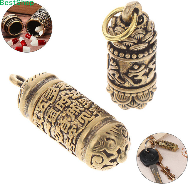 Zoe Anhänger Buddha-Sutra-Zylinder, Messing, Gold, Vintage - Bild 1