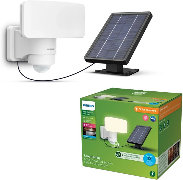 Philips Tylus Solar LED Außenwandleuchte mit Bewegungsmelder, 6W, 5000 K, Weiß - Bild 1