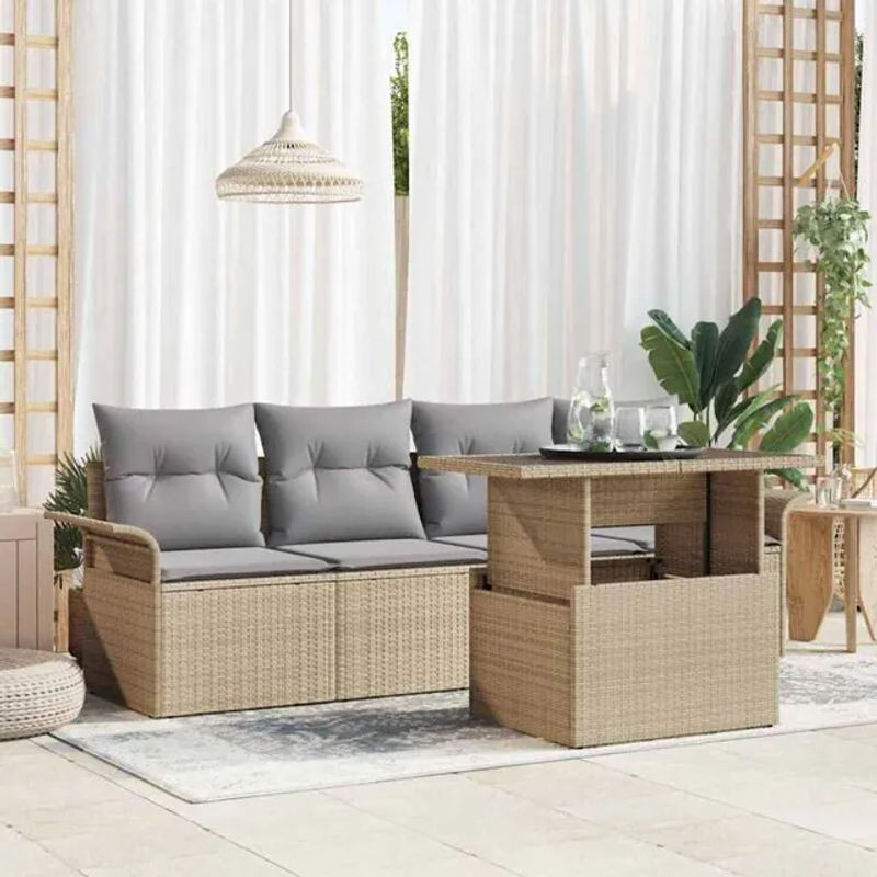 Vidaxl Garten-Sofa-Set aus Poly-Rattan mit 5 Teilen und Kissen in Beige - Bild 1