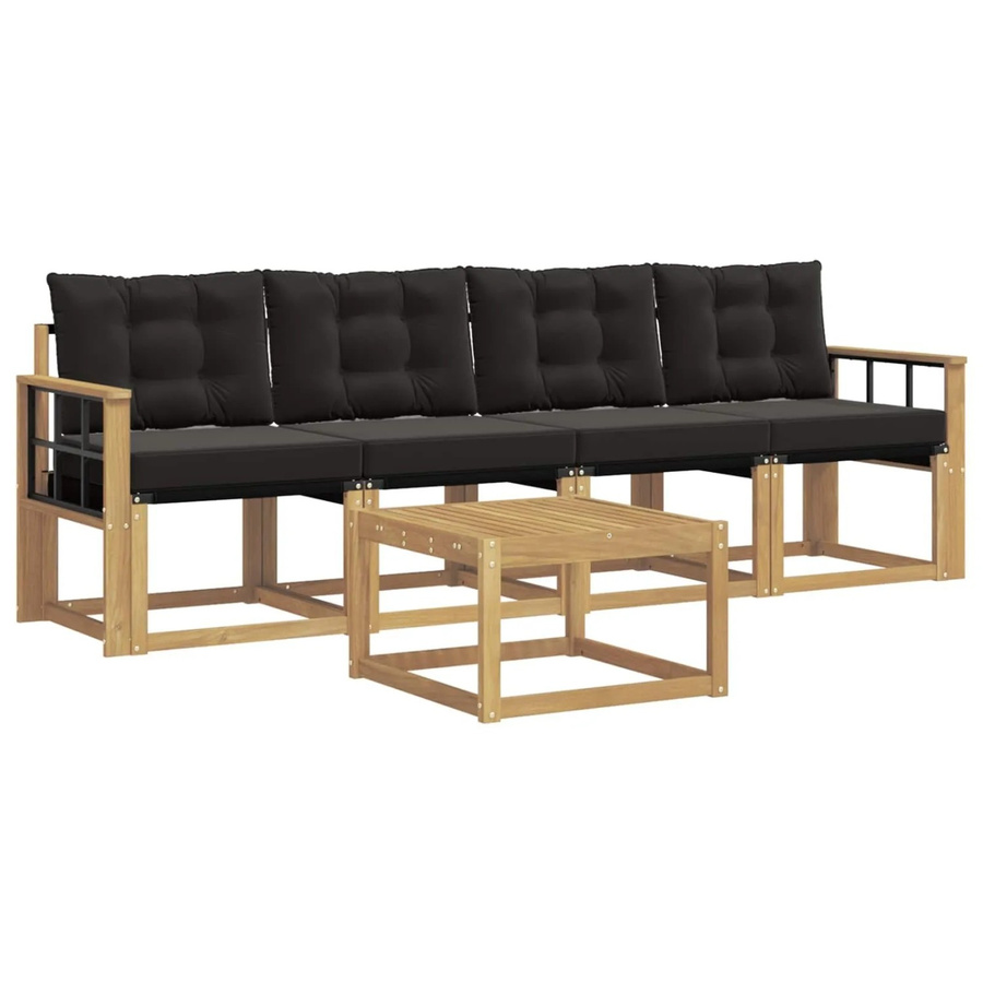vidaXL Outdoor-Sofagarnitur 5-tlg. aus Akazienholz mit Kissen und Couchtisch in Weiß und Schwarz - Bild 2