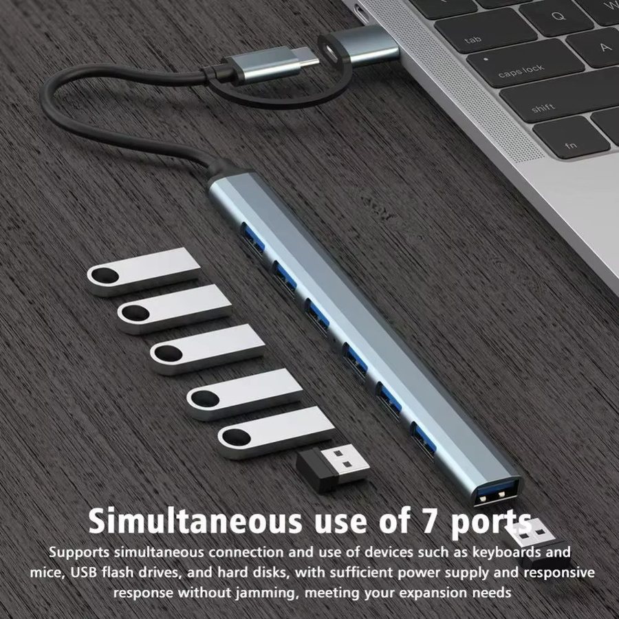 XIKCU 7 in 2 USB-C Hub Multi USB Splitter Adapter mit USB 3.0 und OTG Funktion für MacBook Pro, Air und Laptop - Bild 3