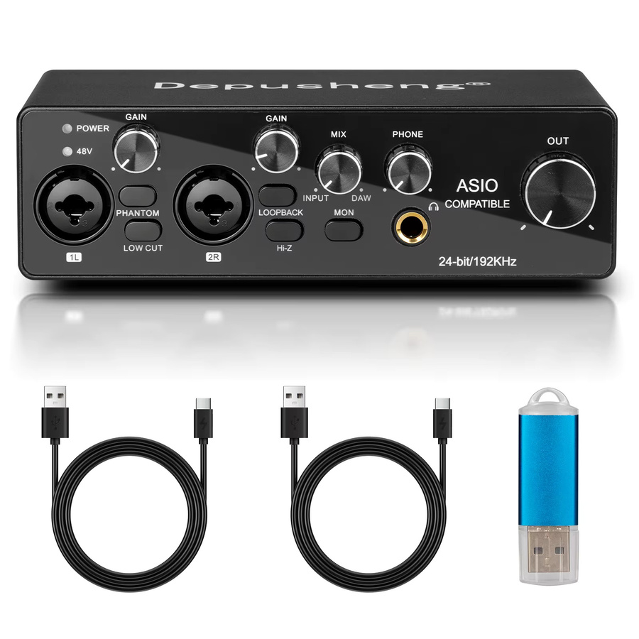 DEPUSHENG MQ44 ASIO Audio Professionelle Soundkarte USB Audio Interface mit 4 Kanälen, 4 Eingängen und 4 Ausgängen in Schwarz und Grau - Bild 2