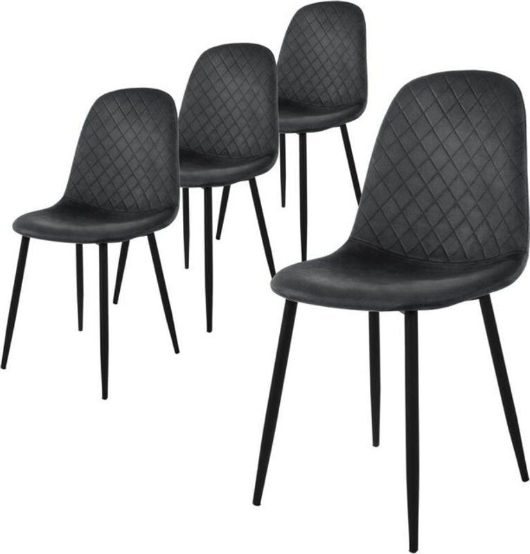 ML-Design Esszimmerstuhl 4er Set in Anthrazit mit Rauten Steppung und Samtbezug - Bild 2
