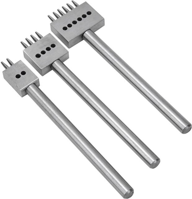 Wosawe Zinkenmeißel Set aus Werkzeugstahl in Silber und Grau, 3 Stück mit 2, 4 und 6 Zinken für DIY Lederlochstanzer, 6 mm - Bild 1