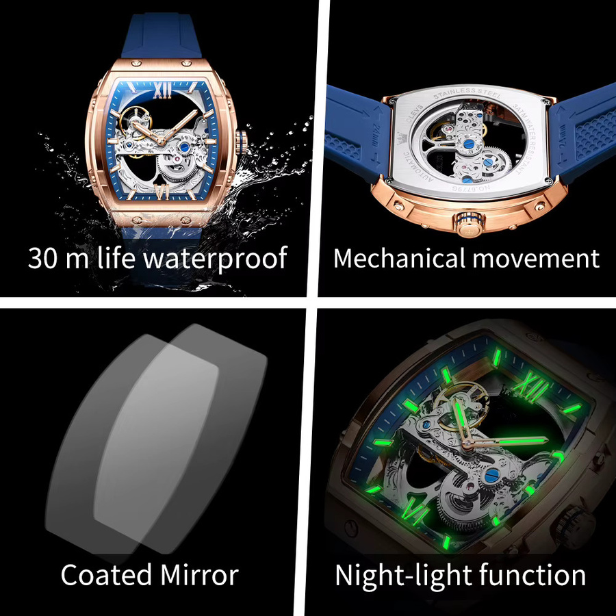 OLEVS Armbanduhr, Automatik, Edelstahl, Silikonarmband, Blau, Herren - Bild 5