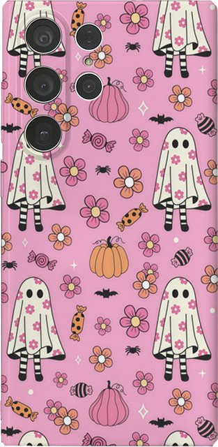 Halloween Floral Ghostly Handyhülle für Samsung Galaxy S25 S24 S23 Ultra Plus A35 A55 in Pink mit Glossy HD Hard Cover Design - Bild 1