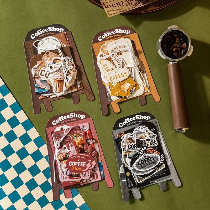 Retro Kaffee Sticker Set Open a Coffee Shop Serie mit 30 Blatt in 4 verschiedenen Designs für Scrapbook und Bastelarbeiten, Mehrfarbig - Bild 3