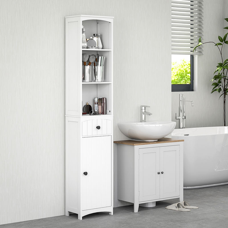 HOMCOM Badezimmerschrank Hochschrank mit 3 Regalen und 1 Schublade, Weiß, B/T/H: 34 x 24 x 170,5 cm - Bild 2