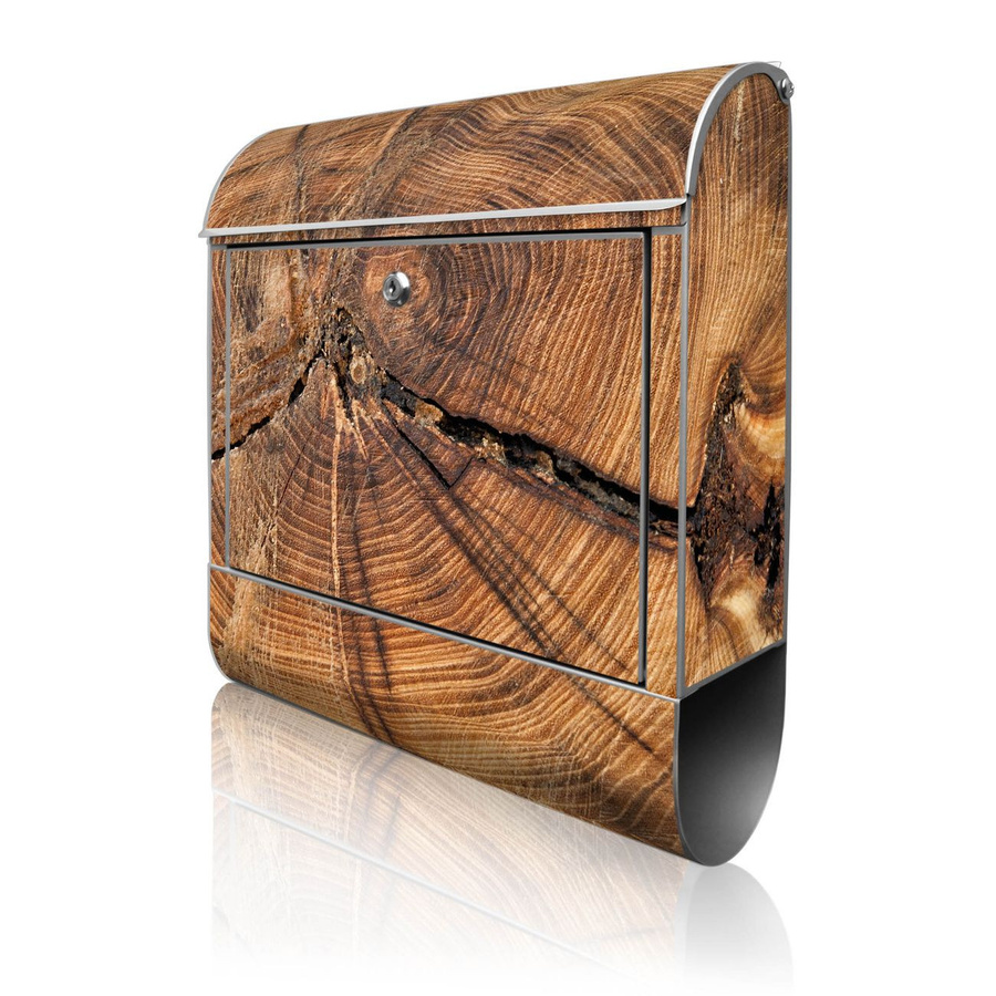 banjado Wandbriefkasten in Silber mit Motiv Jahresringe und Zeitungsfach, B/T/H: 38 x 13 x 47 cm - Bild 1