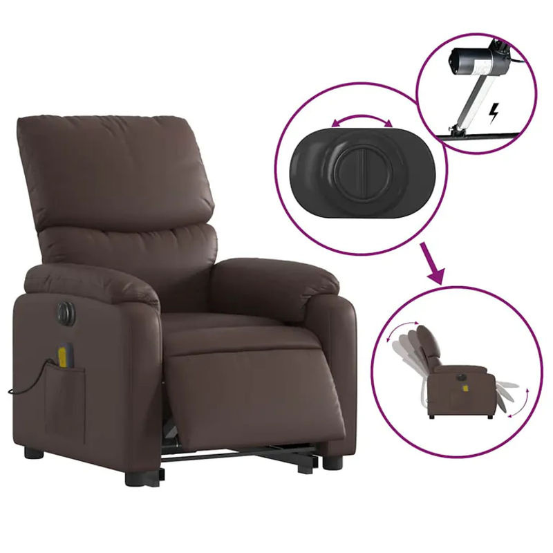 Vidaxl Elektrischer Relaxsessel mit Massagefunktion in Braun aus Kunstleder - Bild 3
