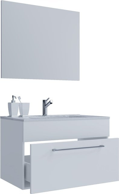 VCM Badinos 3-tlg. Badmöbel Set hängend in Weiß mit Waschbecken aus Keramik, Unterschrank und Spiegel, B/H/T: 80 x 50 x 46 cm - Bild 1