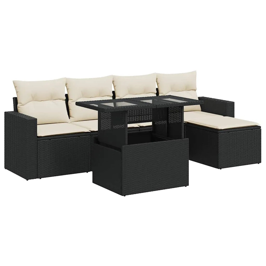 vidaXL 6-teilige Garten-Sofagarnitur aus Poly-Rattan mit Kissen in Schwarz-Creme - Bild 2
