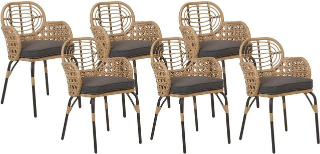 Beliani Gartenstuhl aus Polyrattan mit Armlehnen und Kissen in Beige, Grau und Schwarz, B/T/H: 49 x 45 x 84 cm - Bild 1