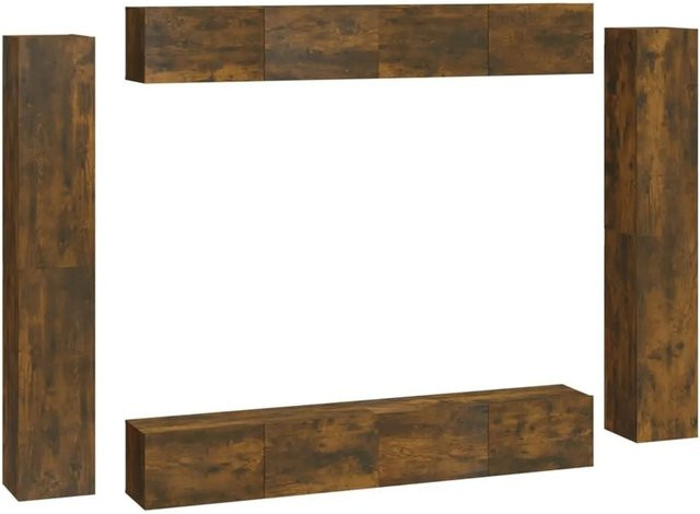 vidaXL 8-teiliges TV-Schrank-Set aus Holzwerkstoff in Räuchereiche, Braun, Wandmontage für dein Wohnzimmer - Bild 1