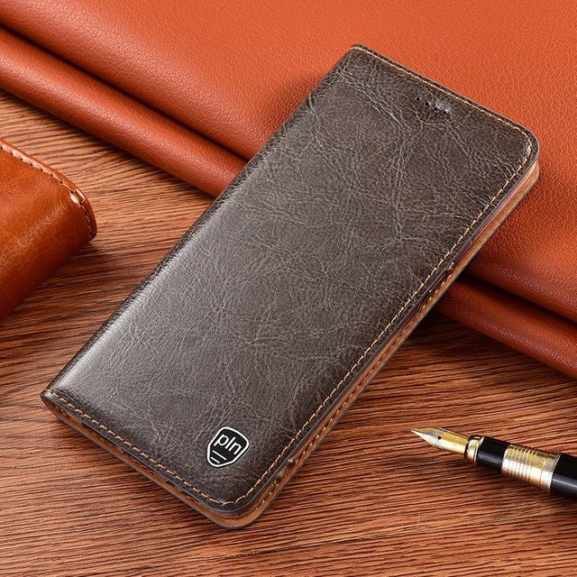 Xiaomi Redmi Note 12 5G Klapphülle aus echtem Leder im Crazy Horse-Design, Farbe: Braun - Bild 1