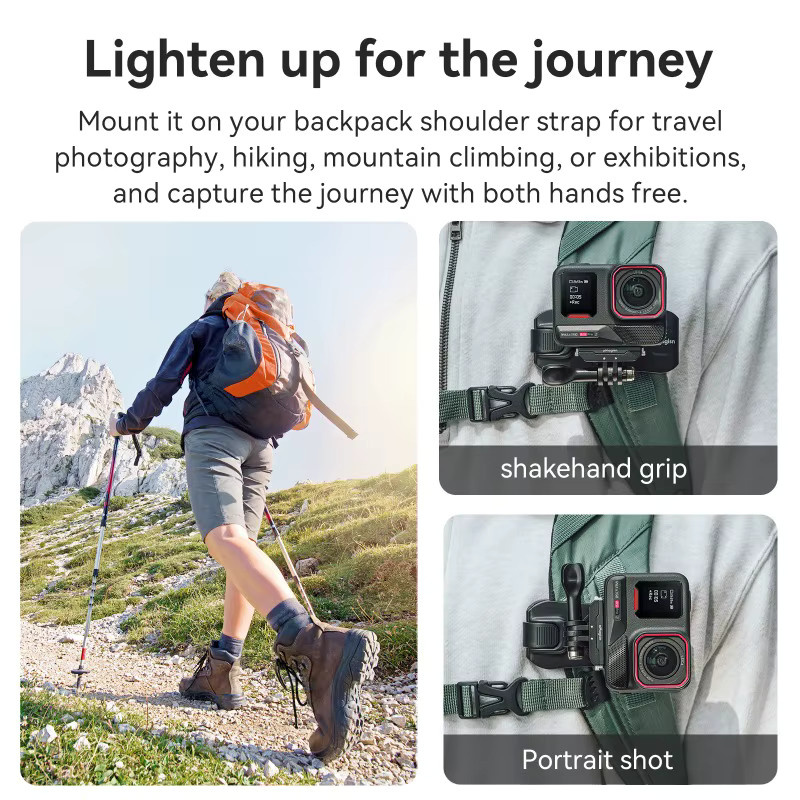 aMagisn Rucksackclip Schwarz: 360° Riemenklemmhalterung für Insta360, DJI und GoPro Action-Kameras - Bild 4