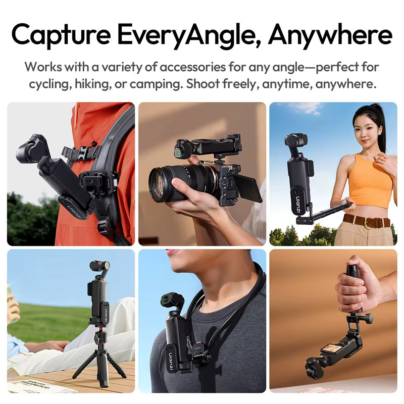 Ulanzi PK16 Schnellwechsel-Magnetfuß für DJI Pocket 3 4 4P, Magnetischer Griffadapter mit 1/4 Zoll und GoPro Anschlüssen, Schwarz - Bild 2
