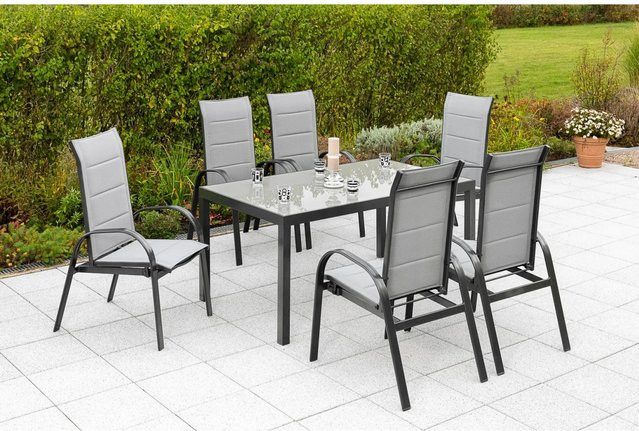 Merxx Marini 7-tlg. Gartentisch-Set aus Aluminium und Textil in Grau, B: 150 cm, T: 90 cm - Bild 1