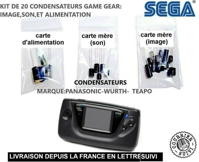 Techtrusty Capkit für SEGA GAME GEAR mit 20 Kondensatoren zur Verbesserung von Ton und Bild, Schwarz - Bild 1