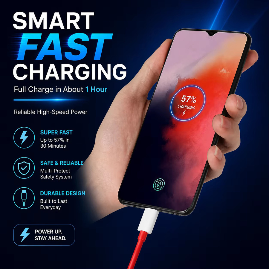 OnePlus 100W Typ-C Schnellladekabel Rot mit USB-A zu USB-C und USB-C zu USB-C Optionen für Datensynchronisation - Bild 4