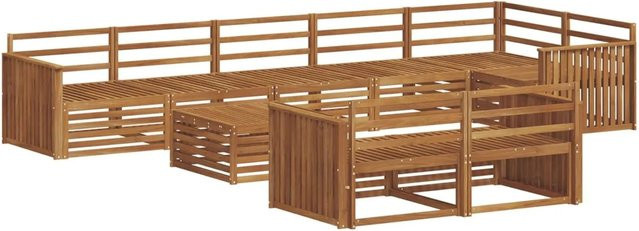 vidaXL Outdoor-Sofagarnitur 9-teilig aus Akazienholz in Braun, moderne L-Form Gartenmöbel-Set - Bild 1
