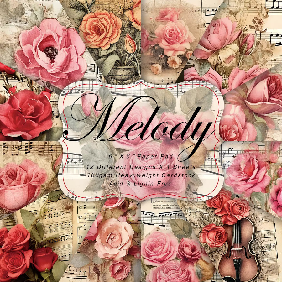 12 Stück Vintage Melody Bastelpapier mit Musikblatt-Design für Valentinstag und DIY-Geschenke, Mehrfarbig - Bild 2