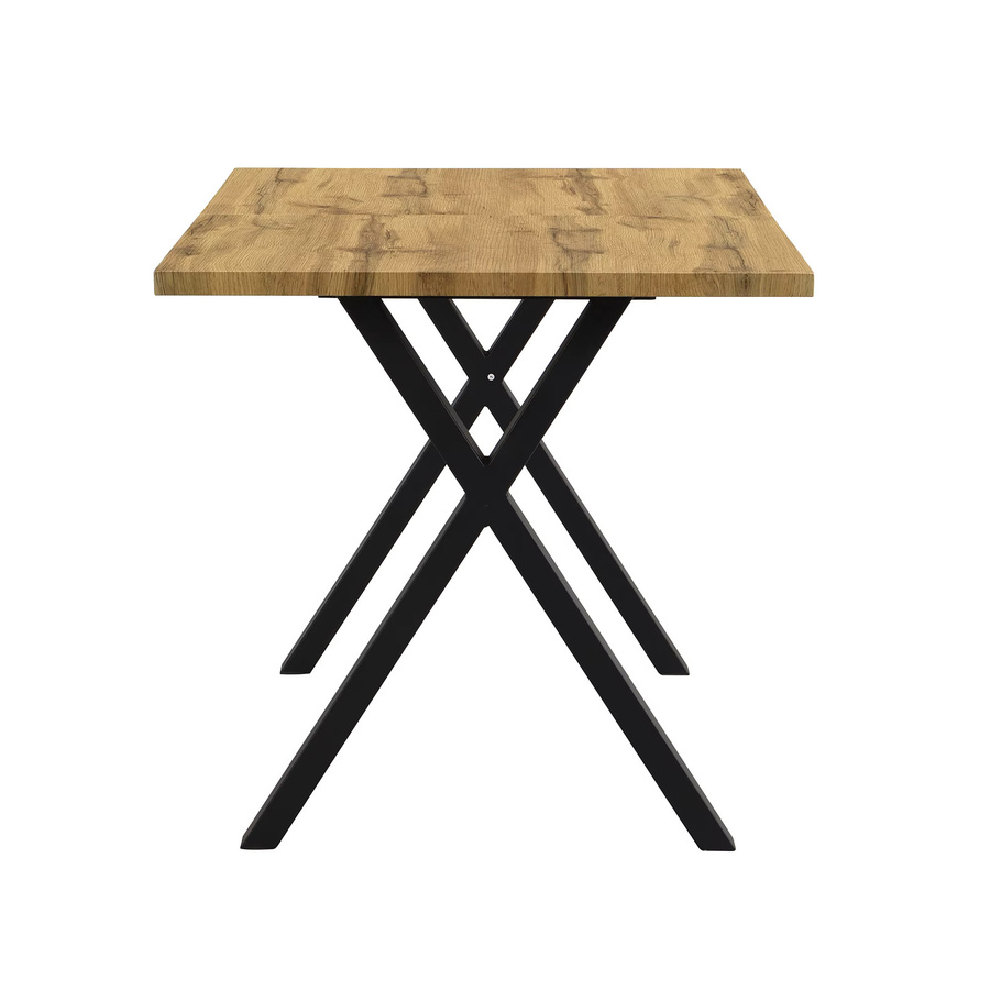 Moderner Esstisch Svintora in Eiche und Schwarz mit Kreuzbein-Design, rechteckiger Küchentisch aus MDF, B/T/H: 140 x 80 x 76 cm - Bild 3
