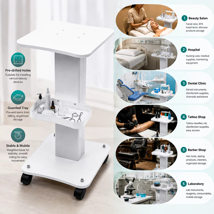 HGTUGO Multifunktionaler Friseur-Trolley für Schönheitssalon und Spa in Weiß - Bild 2