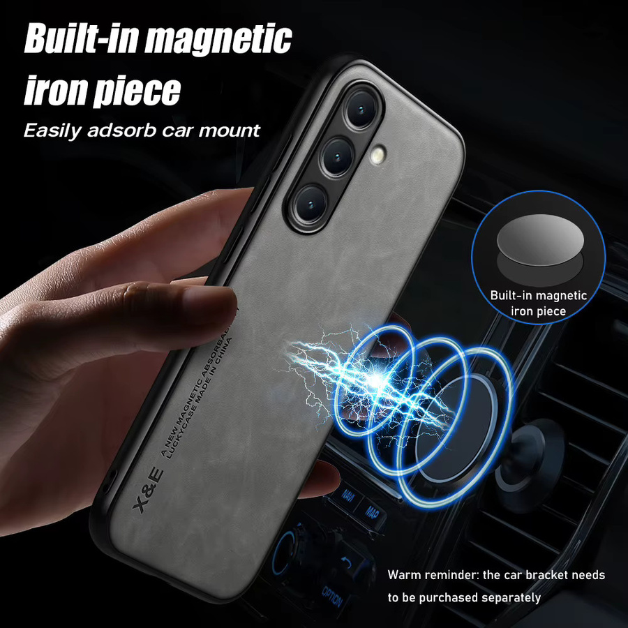 Stoßfeste Luxus Leder Handyhülle für Samsung S25 Ultra, S24 Plus, S23FE und S22 in Grün mit Metallplatte für die Auto-Halterung - Bild 3