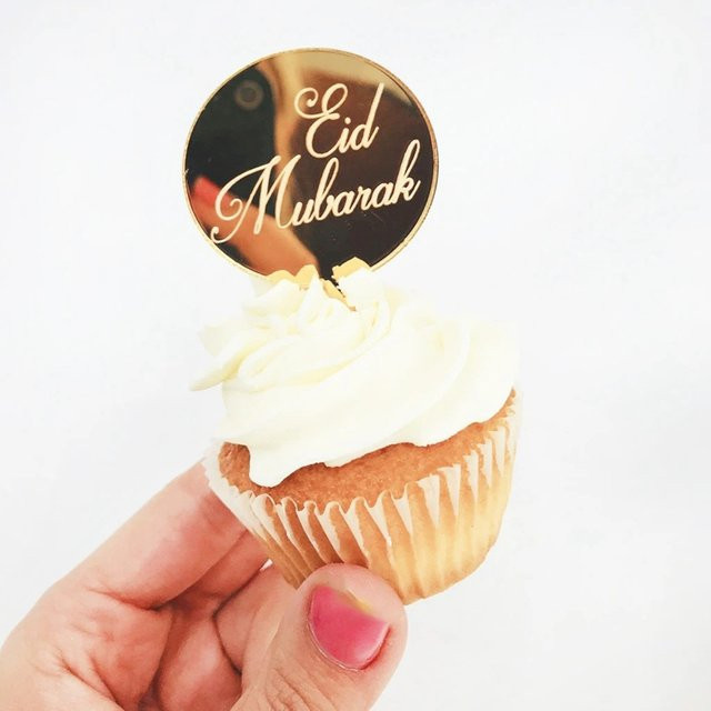 8er Set Eid Mubarak Kuchen Topper von Alivparty in Gold für Ramadan und Islamische Feste - Bild 1