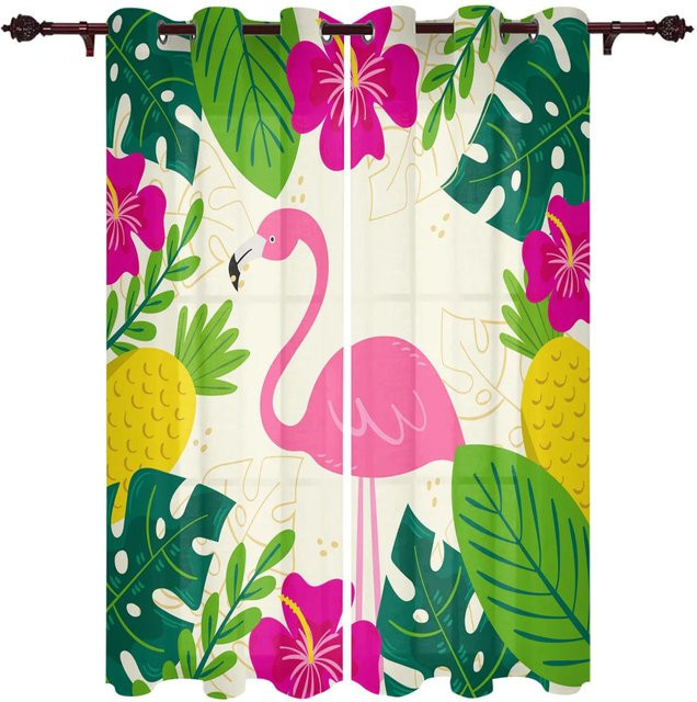 Verdunkelungsvorhang Yiran Furniture mit Flamingo und tropischem Blumenmuster, Mehrfarbig, B: 55 cm, H: 120 cm, 2er-Set mit Ösen - Bild 1