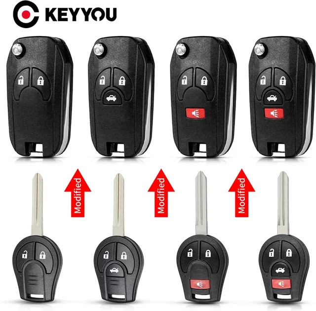 Keyyou Flip Remote Autoschlüssel Hülle Shell Fob Cover in Schwarz für Nissan Cube Micra Qashqai Juke Altima Maxima - Bild 1