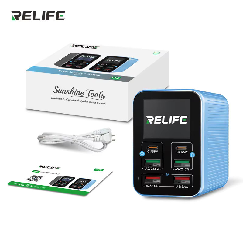 RELIFE Q4 72 W intelligentes 6-Port-Schnellladegerät mit 2 PD-Ports, 2 QC3.0-Ports und 2 USB-A-Ports inklusive Smart-Sleep-Modus in Blau - Bild 6