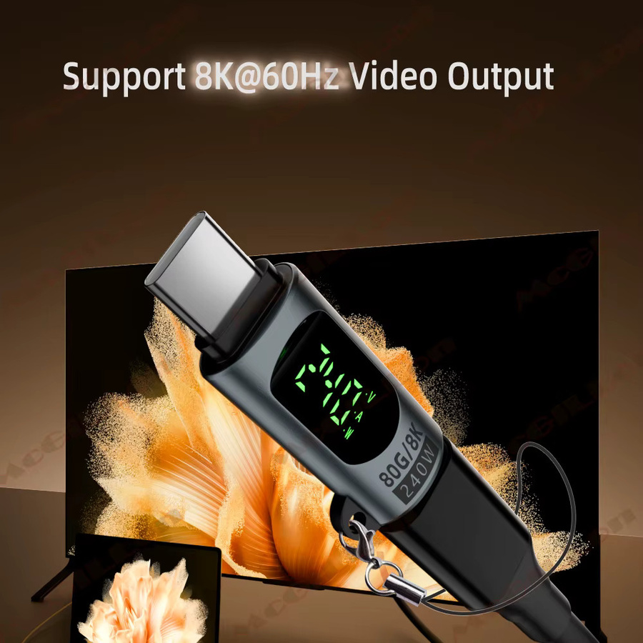 USB 4.0 Typ-C-Adapter mit Digitalanzeige in Schwarz, PD240W, 80 Gbit/s und 8K@60 Hz, USB-C-Stecker auf Buchse-Adapter für MacBook, iPhone, Samsung und Xiaomi - Bild 3