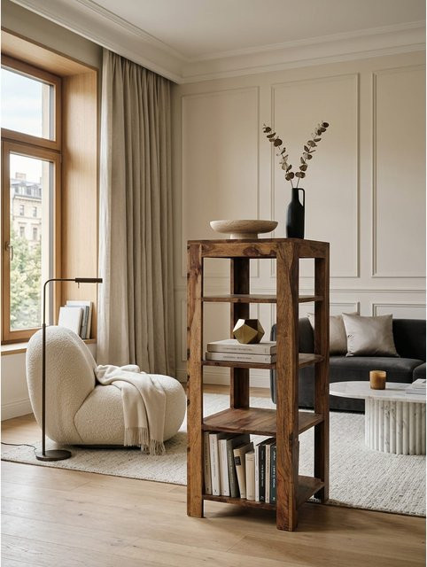 Massivholz Regal MUMBAI im Landhausstil mit 4 Fächern, KADIMA DESIGN, Braun, B/T/H: 44 x 44 x 105 cm - Bild 1