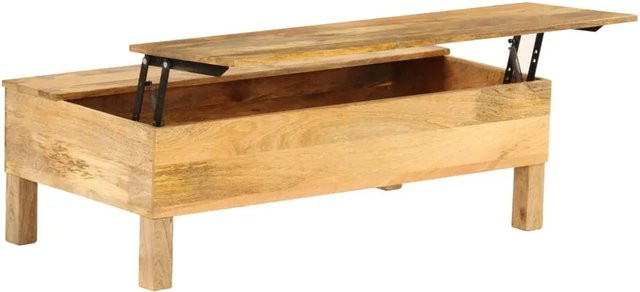 vidaXL Couchtisch aus massivem Mangoholz in Braun mit Lift-Mechanismus, B/T/H: 110 x 55 x 35 cm - Bild 1