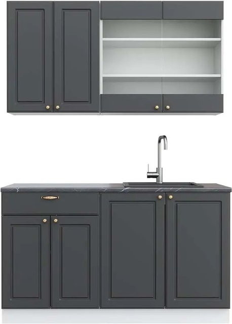 Vicco Fame-Line Singleküche modern in Anthrazit-Gold/Weiß mit Soft-Close-Türen, Breite: 140 cm - Bild 1