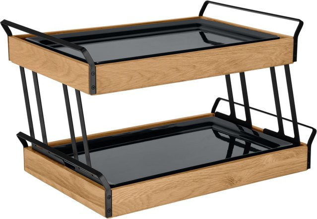 VEGA Buffet-Kühltablett Esino niedrig, zweistöckig, Melamin, eiche/schwarz, B/T/H: 61,9 x 38,6 x 36,9 cm - Bild 1