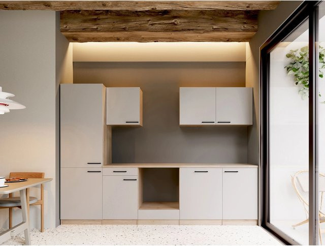 Respekta Merle Leerblock Küchenschrank in Kaschmir Beige B/H/T: 280 x 85 x 60 cm - Bild 1