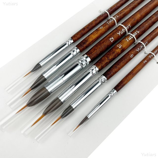 Yutiars 6-teiliges Premium Aquarell-Pinsel-Set mit verlängerten Spitzenpinseln und extra langen Stiften in Braun aus Holz - Bild 1