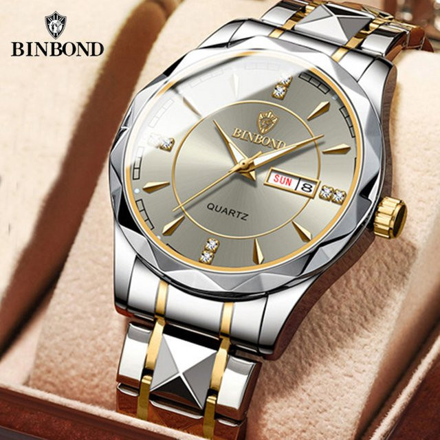 Binbong Armbanduhr, Quarz, Edelstahl, Gold, Herren - Bild 1