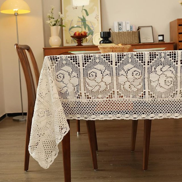 JMG Household Supplies Rechteckige Häkel-Tischdecke aus Baumwolle in Weiß mit floralem Retro-Design, B/T: 100 x 150 cm - Bild 1