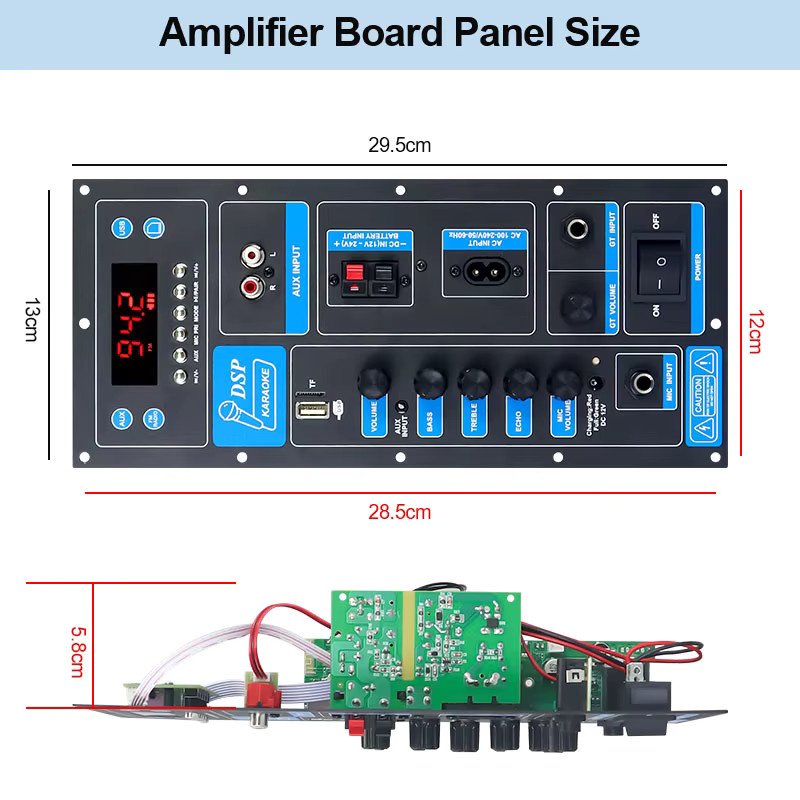 VIRE Bluetooth Verstärkerplatine mit DSP für 8-18 Zoll Trolley Lautsprecher, 60W Mono Stereo Audio Amp Modul, Schwarz - Bild 4