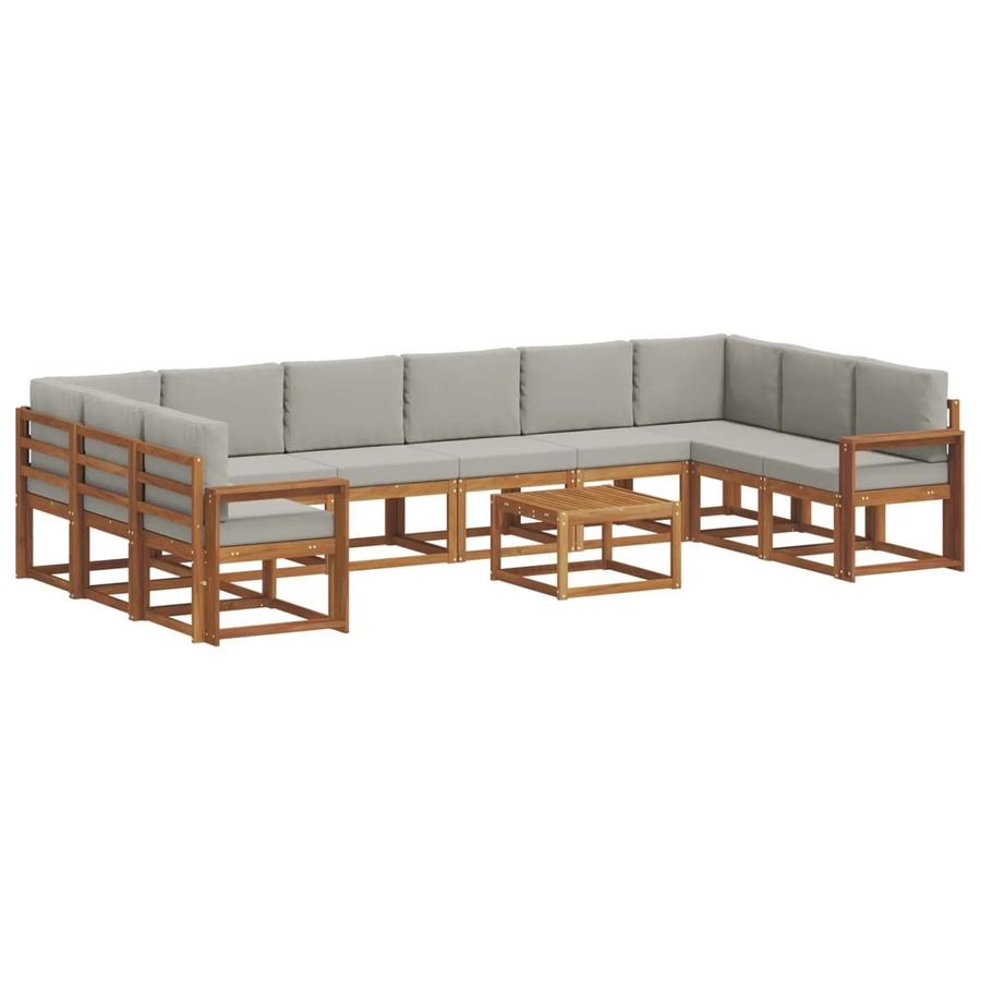 vidaXL Outdoor-Sofagarnitur aus Akazienholz mit 11-teiligem Set und Kissen in Natur und Hellgrau - Bild 2