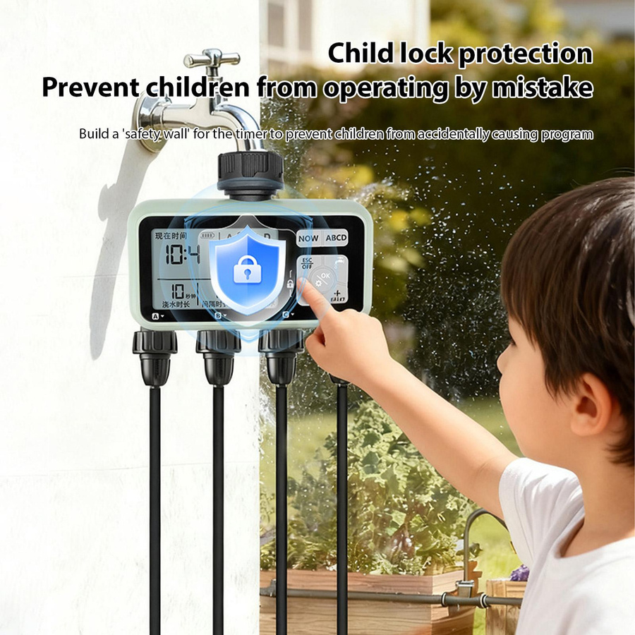 Koogeelife 4-Zonen Wasserzeitschaltuhr mit Regenverzögerung, Kindersicherung und manuellem Modus für Garten, Rasen und Gewächshäuser - Bild 4